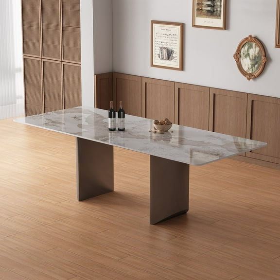 siu want Extendable Dining Table Set for 6-10 People - 63" to 94.4" Folding Table with Sintered Stone Top & Carbon Steel Base, Modern Expandable Kitchen Table