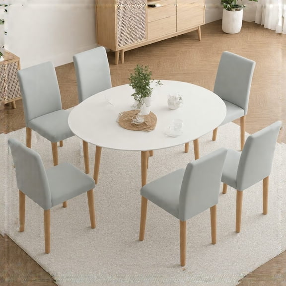 Extendable Dining Table Set - 6 Light Gray Chairs | Perfect for Family Gatherings