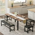 thumbnail image 1 of Extendable Dining Table Set for 4-6 with Benches, 63 Inch Kitchen Table Set with Metal Frame & MDF Board for Dining Room, 1 of 10
