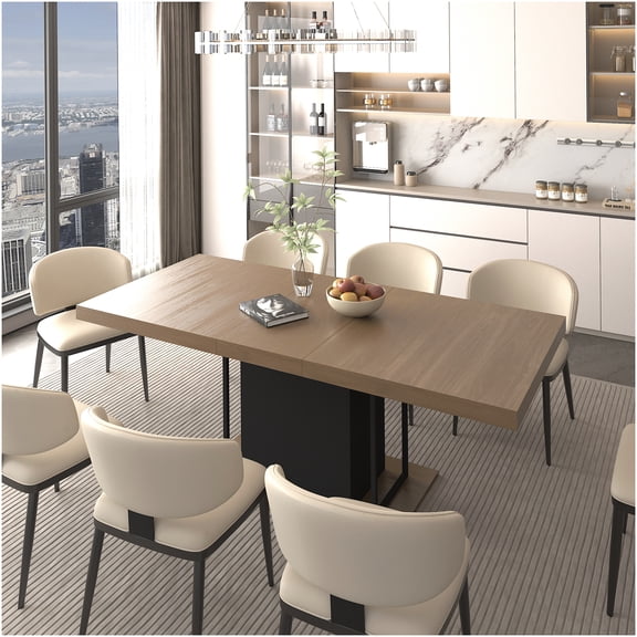 Extendable Dining Table for 10, Rectangle Farmhouse Table with Aged Wood Look, Black Brown Finish