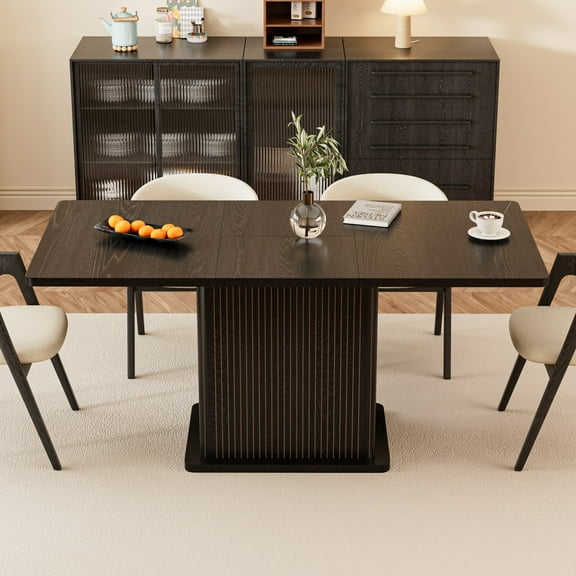 Extendable Dining Table for 4-8, Rectangle Dining Room Table with Storage, Modern Kitchen Table for Dinner, Living Room, Black