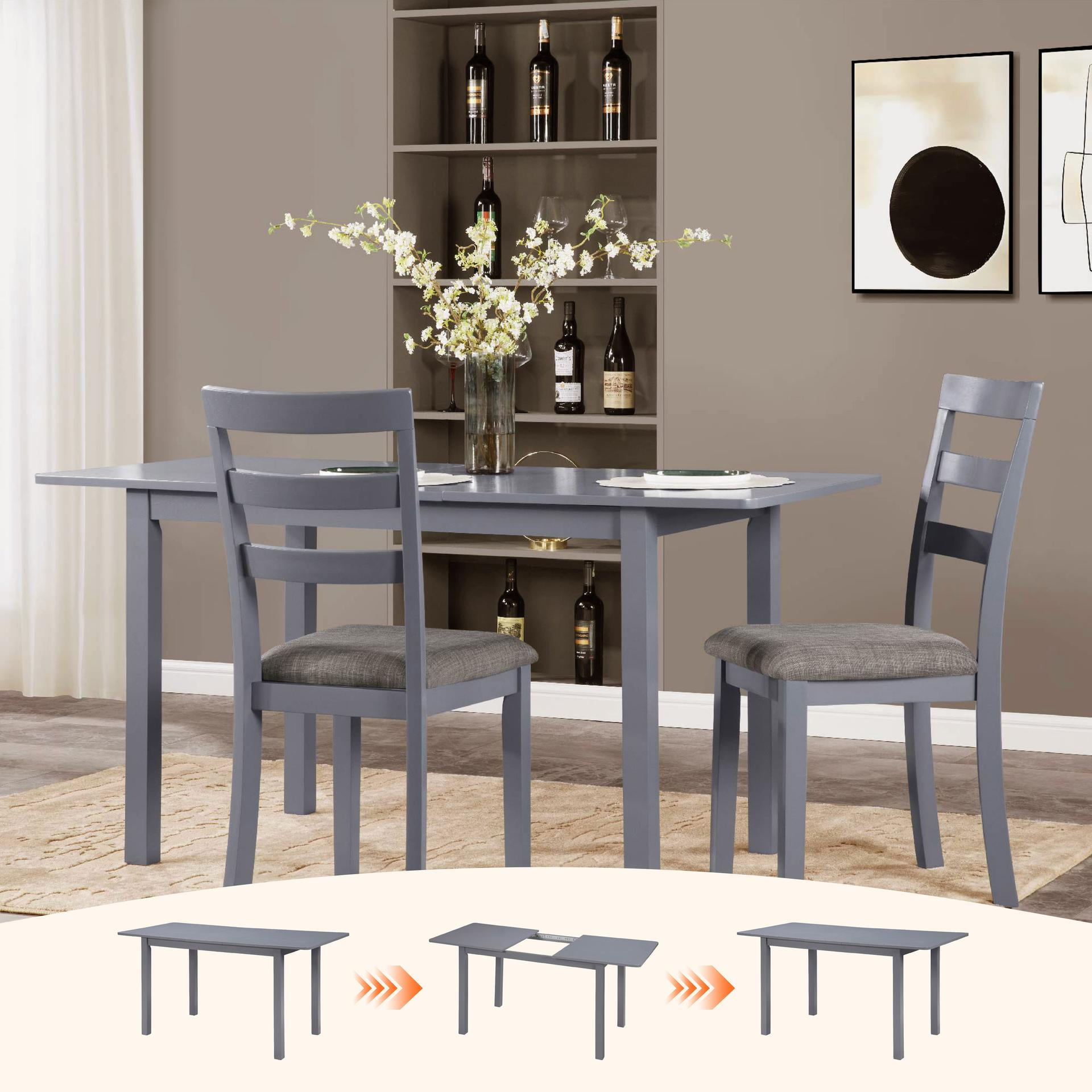 48''-59.8'' Extendable Dining Table for 4-8, Rectangular Expandable Kitchen Table with Removable Leaf for Small Spaces