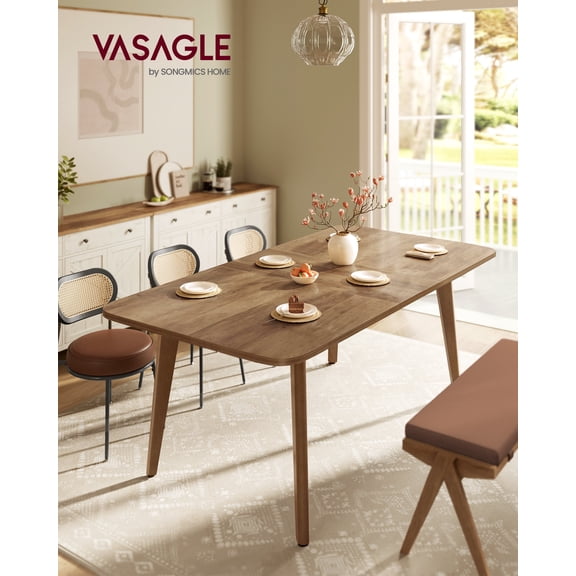 Extendable Dining Table for 4 to 8 People, 55.1 to 70.8 Inch Kitchen Table with Heat Resistant Top, Brown