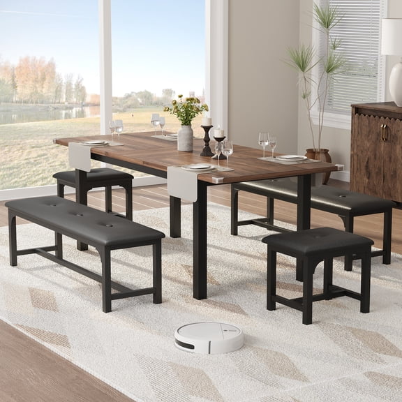 Extendable Dining Table for 6-8, Large Kitchen Table for 6 with Metal Frame and MDF Board