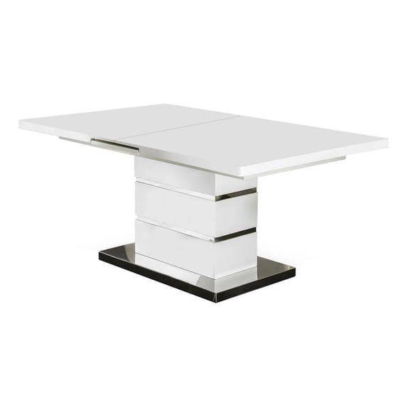 Benjara Extendable Dining Table with Metal Base- White and Silver