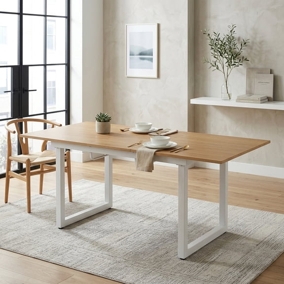 Extendable Dining Table with Metal Legs - Modern Square Kitchen Table for Small Spaces