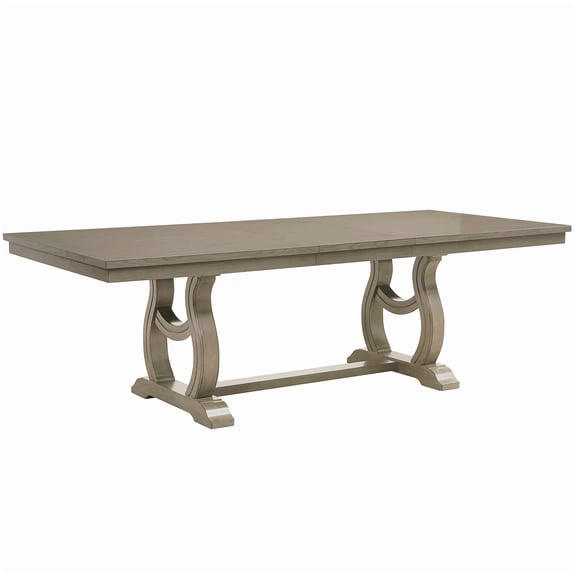 Extendable Dining Table with Self-Storing Leaf, Gray Trestle Table, Seats 8, Traditional Oak Veneer Furniture
