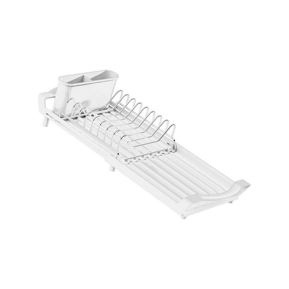 Extendable Dish Drying Rack Including Tool Holder and Efficient Drain Structure for Small Spaces 29.5 In Long