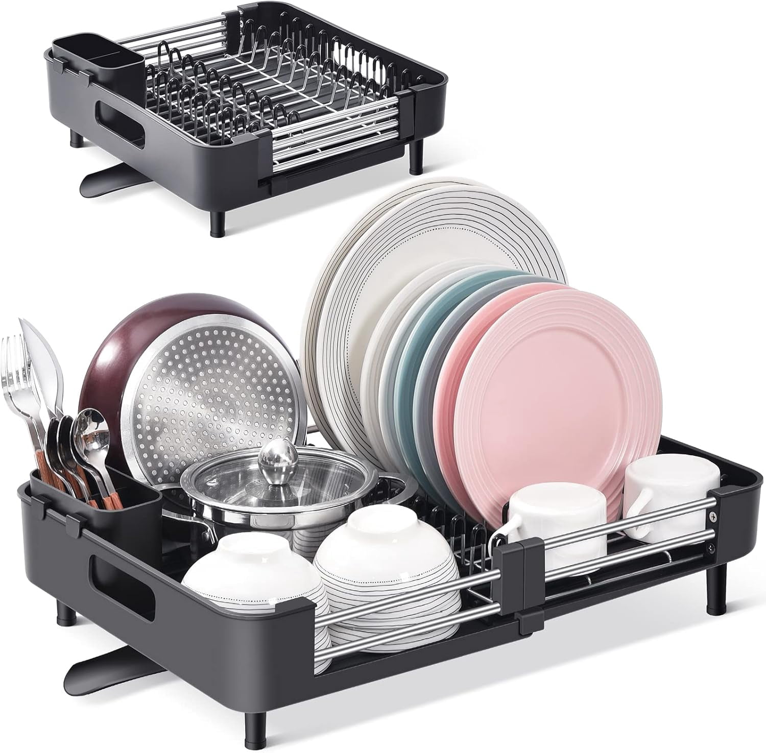 Extendable Dish Rack, Dual Part Dish Drainers with Non-Scratch and ...
