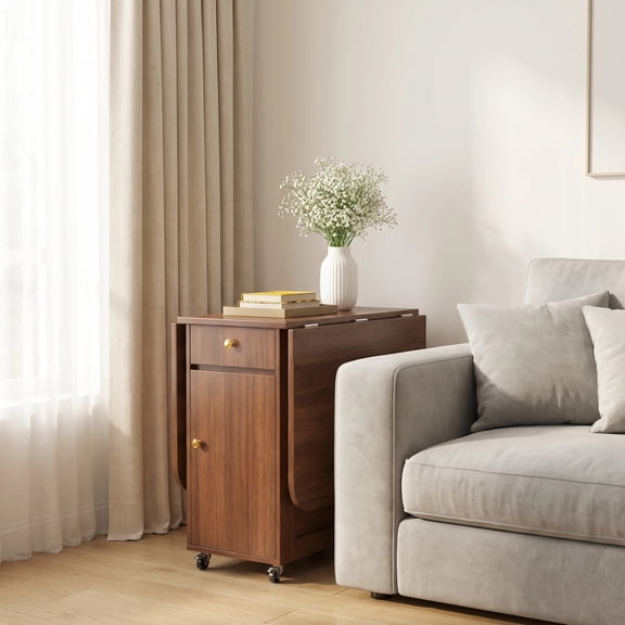 Extendable Drop Leaf Folding Dining Table Space Saving Living Room & Kitchen Single Walnut 150cm