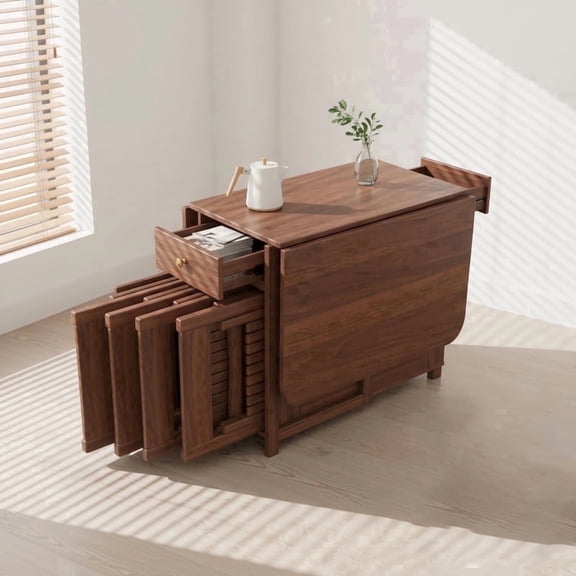 Extendable Drop Leaf Folding Dining Table Space Saving Living Room & Kitchen Walnut 150cm & 4 chairs