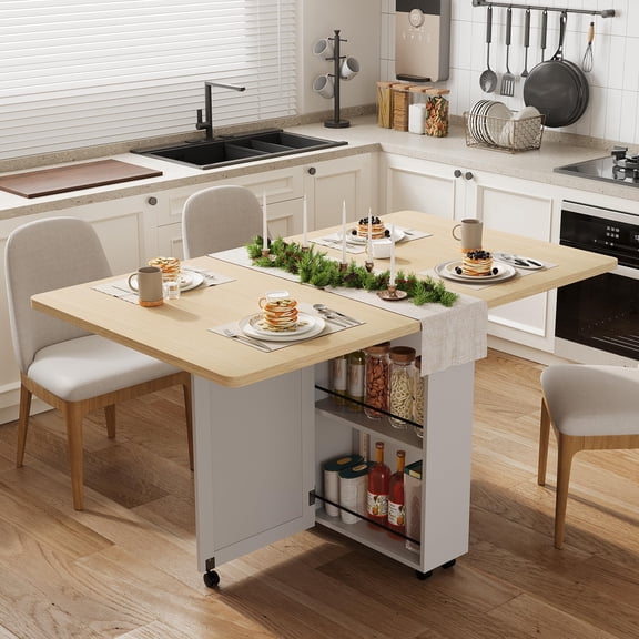 Extendable Drop Leaf Folding Dining Table with 6 Wheels for Living Room Kitchen Farmhouse Space Saving Table