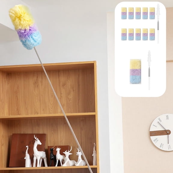 Extendable Dust Duster with 10 Disposable Electrostatic Heads - Crevice Cleaning Brush for High Places & Bed Bottoms, Reusable Duster, Durable Household Cleaning Tool, Essential Home Organizer, A