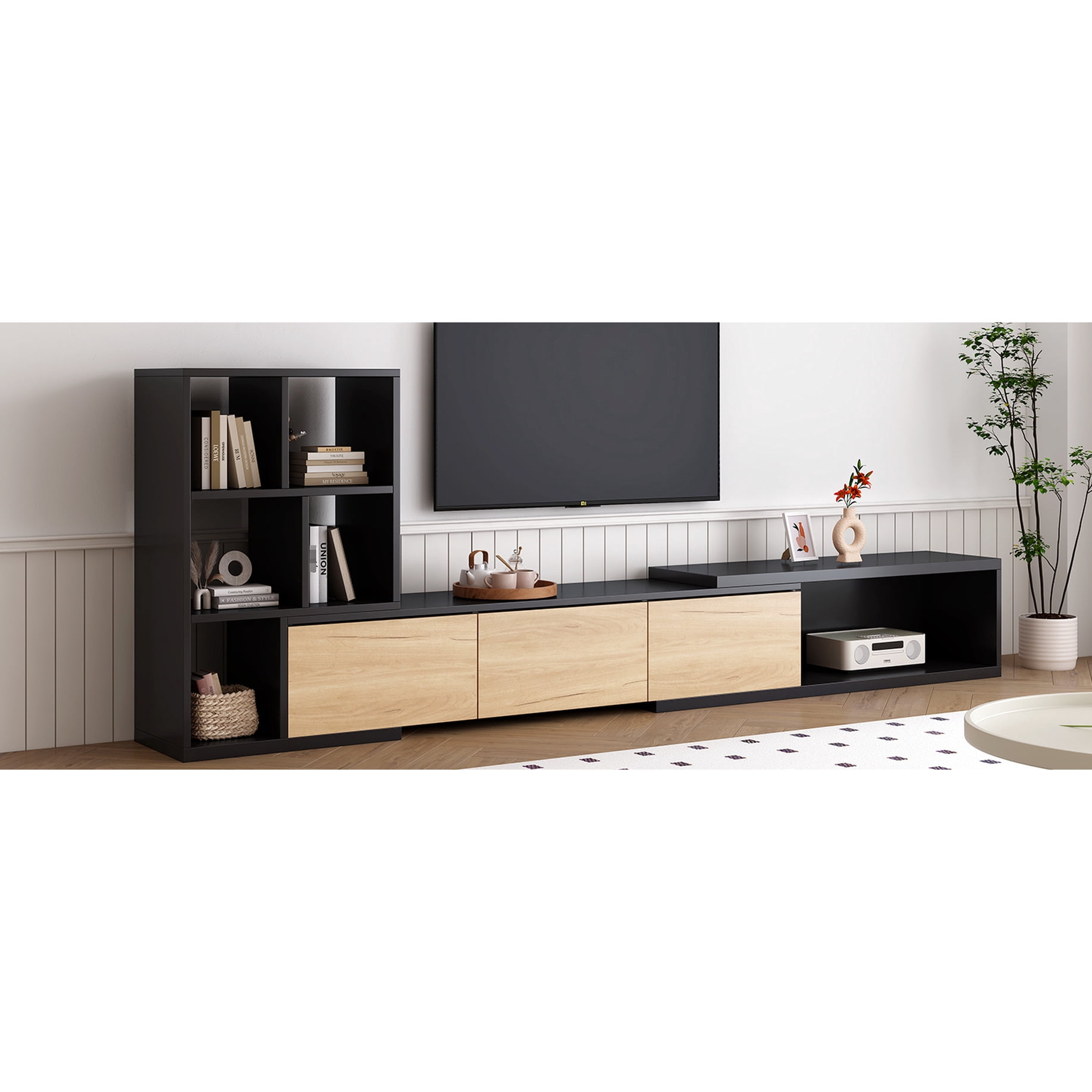 Extendable Entertainment Console With Shelf And Liners, Tv Stand For ...