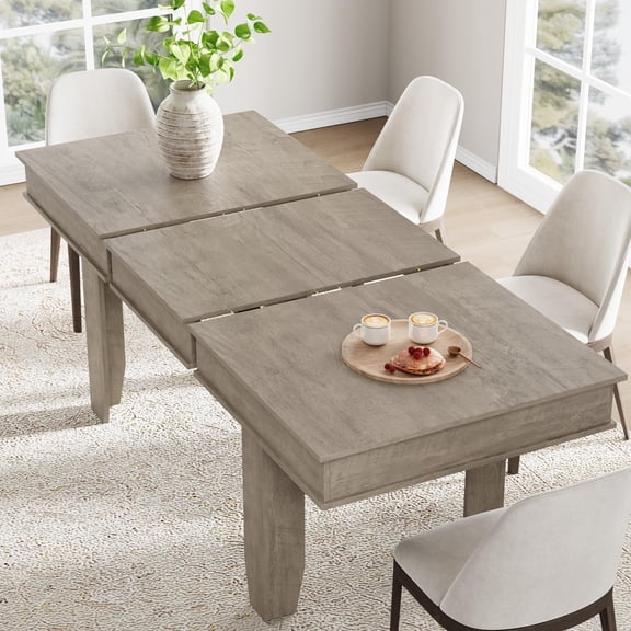 Extendable Farmhouse Dining Table for 6-10 – 63"-86.6" Rectangular Oak Table, Modern Rustic Banquet Table – Sturdy Wooden Frame for Dining Room & Kitchen