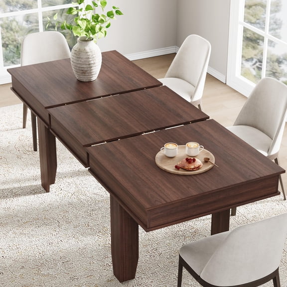 Extendable Farmhouse Dining Table for 6-10 – 63"-86.6" Rectangular Oak Table, Modern Rustic Banquet Table – Sturdy Wooden Frame for Dining Room & Kitchen