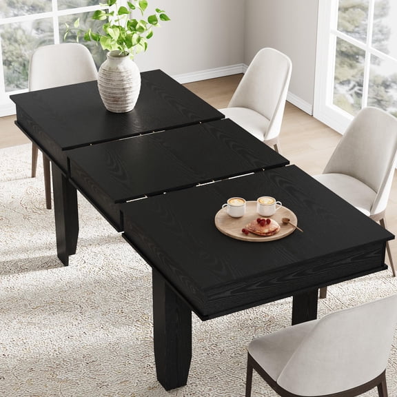 Extendable Farmhouse Dining Table for 6-10 – 63"-86.6" Rectangular Oak Table, Modern Rustic Banquet Table – Sturdy Wooden Frame for Dining Room & Kitchen