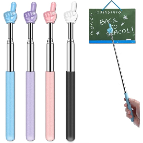 Extendable Finger Pointer Stick, Collapsible Telescoping Long Hand Pointing Stick for Presentations, Retractable Presenter Pointer for Meetings Seminars Training, 4 Pack