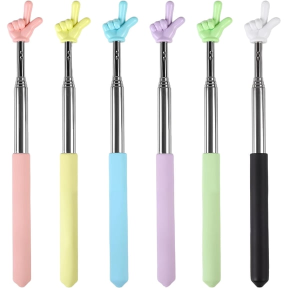 Extendable Finger Pointer Stick Set - 6 count Colorful Teacher Pointer Stick for School Classroom Have Supplies Essentials Hands Sticks Presentation Supplies for Whiteboard Blackboard