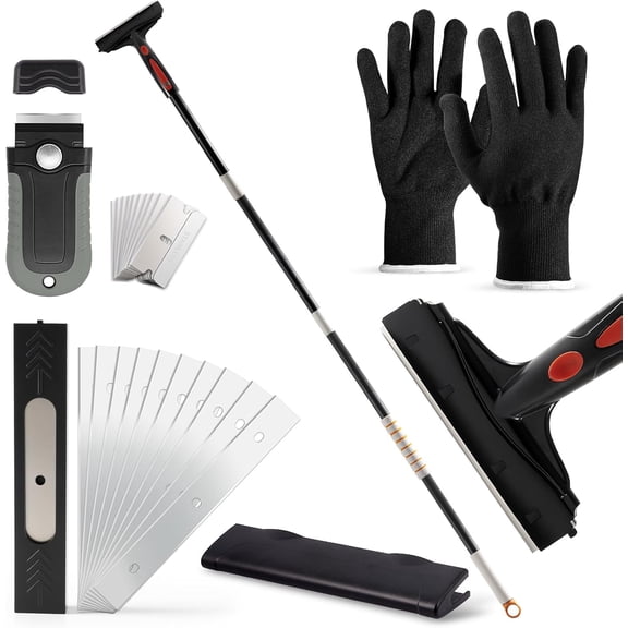 Extendable Floor Scraper Heavy Duty 6" Wide Razor Blade Scraper Tool with 17-59" 1.4ft- 4.9ftLong Handle, 10PCS Extra Metal Blades for Cleaning Glass Wall Gum Paint Tile Glue