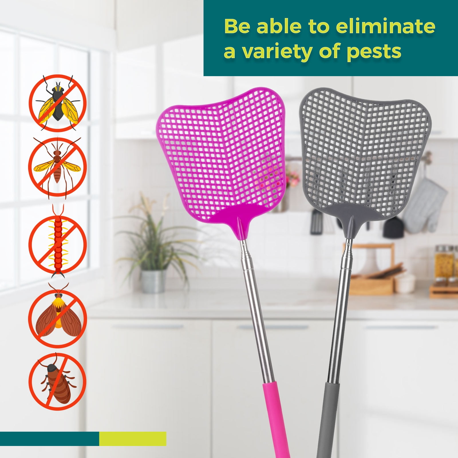 Extendable Fly Swatter, Durable Telescopic Fly Swatter Heavy Duty Set