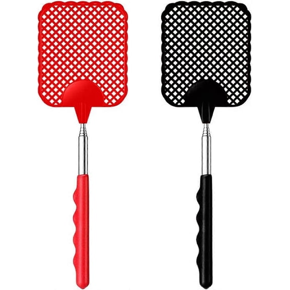 Extendable Fly Swatters 2 Pack,Strong Fly Killer with Stainless Steel Telescopic Handle,Manual Fly Swatl
