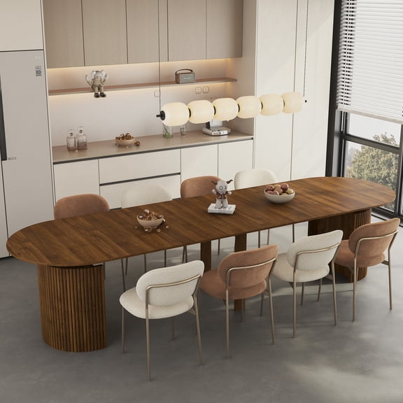Extendable Foldable Dining Room Table for 1-10 People, Wood Multifunctional Rectangle Expa