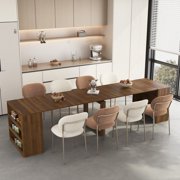 Extendable Foldable Dining Table for 1-10 People, Space-Saving Wood Expandable Console Table with Seating Flexibility, Multifunctional Rectangle Kitchen Living Meeting Room Furniture
