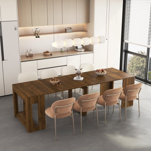Extendable Foldable Wooden Dining Table, Adjustable Length Rectangle Expandable Console Table, Multifunctional Space Saving Furniture For Kitchen Living Room Office