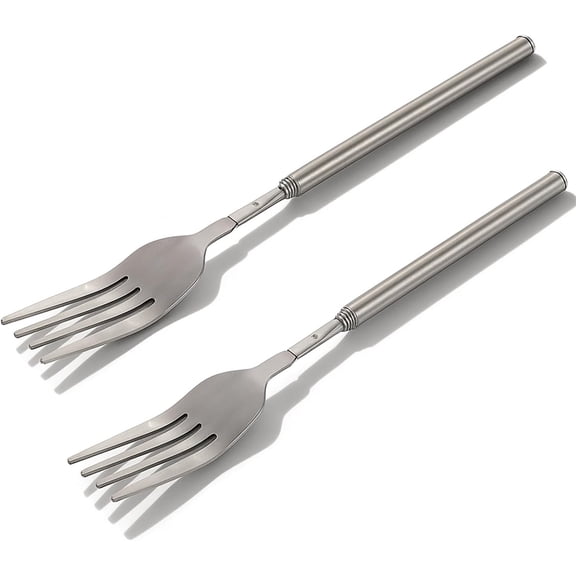 Extendable Fork, 8.7" to 25.4" Telescopic BBQ Fork, Stainless Steel Expandable Dinner Fork for BBQ, Fruit, Dessert & Prank Tableware, Long Extendable Handle Cutlery (2pcs)