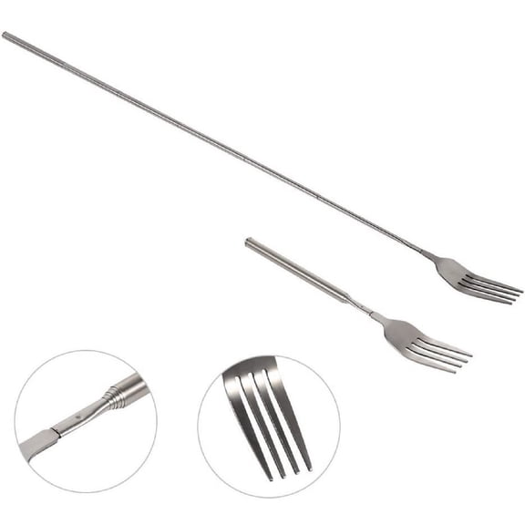 Extendable Fork, 8.7 to 25.4 Inch Long Prank, Telescopic BBQ Dinner Fruit Dessert Extended Tableware, Sturdy Stainless Steel (1pc)