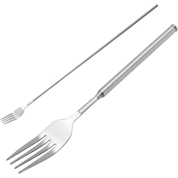 Extendable Fork, Durable Stainless Steel Telescopic Fork Retractable Dinner Forks Dessert BBQ Dinner Fruit Long Handle Telescoping Fork Cutlery for Cooking 8.7-25.4Inch (One Dinner Fork)