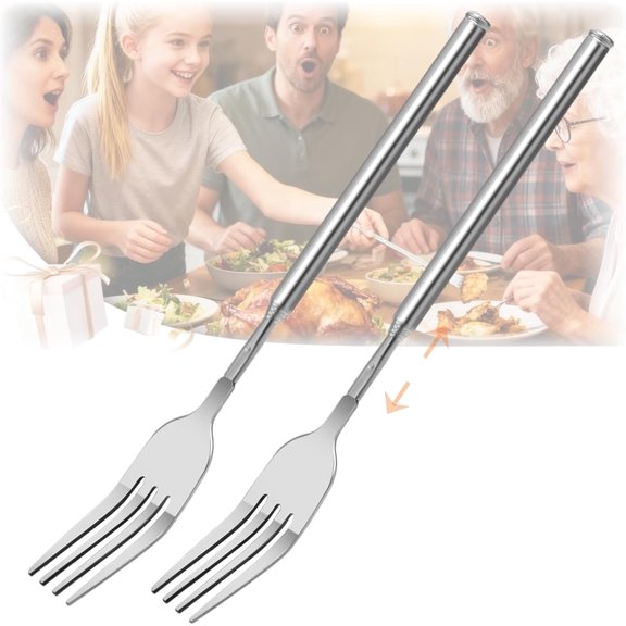 Extendable Fork Prank 2PCSExpandable Fork Prank Joke 304 Stainless Steel with 8.7'' to 25.4'' Extendable HandleIdeal for Christmas Party Camping Picnic for BBQ Fruit Dessert Dinner Create laughter