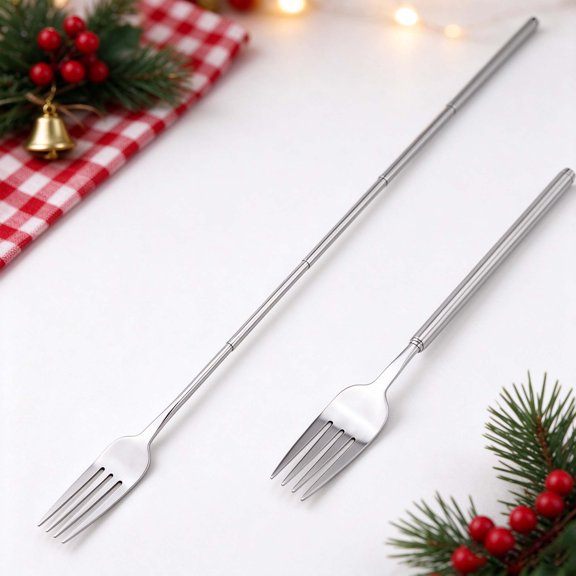 Extendable Fork, Telescopic Stainless Steel Long Handle Fork for BBQ, Fruit, Dessert and Funny Tableware
