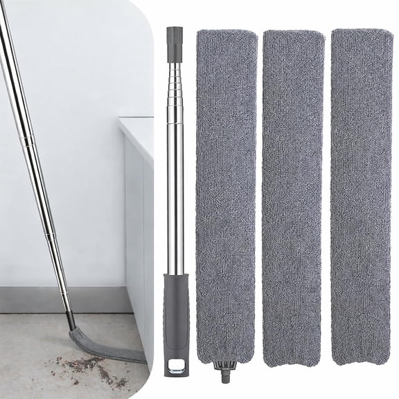 Extendable Gap Under Furniture Duster with 3 Microfiber Replacement Cloths, Bendable Long Handle Retractable Dust Cleaner for Under Fridge, Sofa & Appliance Deep Gap Cleaning