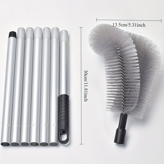 Extendable Gutter Cleaning Brush (89.8 in) - 7-Section Aluminum Pole, Curved Bristle Head, for Roof and Patio Cleaning, Easy Reach and Zigzag Cleaning, No Electricity Required, Gardening Tools | Curv