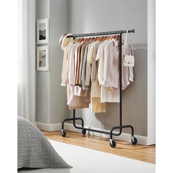 Extendable Hanging Rod Clothes Rack with Wheels Heavy-Duty Garment Rack Freestanding Clothes Rack for Hanging Clothes Black