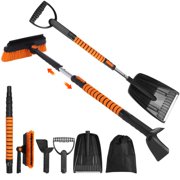 Extendable Ice Scraper and Snow Brush, 5 in 1 Emergency Snow Shovel Set, 180  Pivoting Brush Head, Foam Grip Handle, Multi-Function Car Snow Removal Kit for Cars, Trucks, Winter Travel