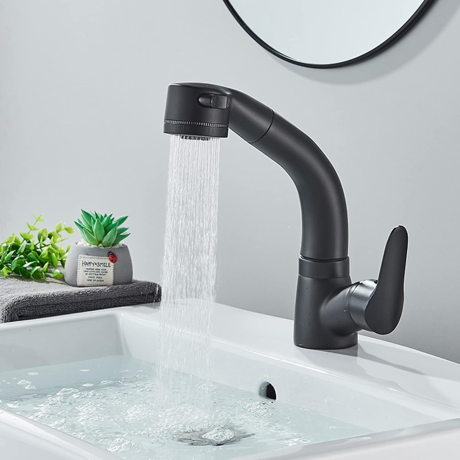 Extendable Lift Basin Faucet with Flexible Pull Out Sprayer Deck ...