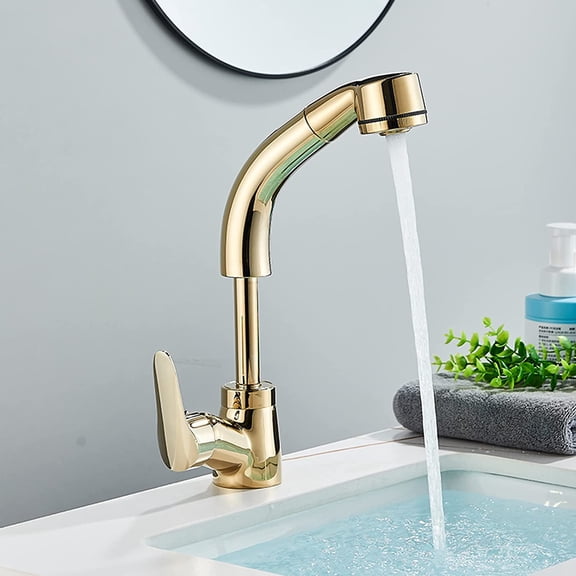 Extendable Lift Basin Faucet with Flexible Pull Out Sprayer Deck Mounted Bathroom Sink Mixer Taps Dual Modes Nozzle for Farmhouse, RV, Bar Sinks,Black