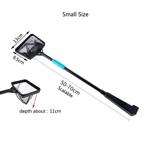 Extendable Long Handle Square Aquarium Fish Net Tank Cleaning Net Catching Net for Fish Shrimp Aquatic Maintenance Tool with Fine Mesh