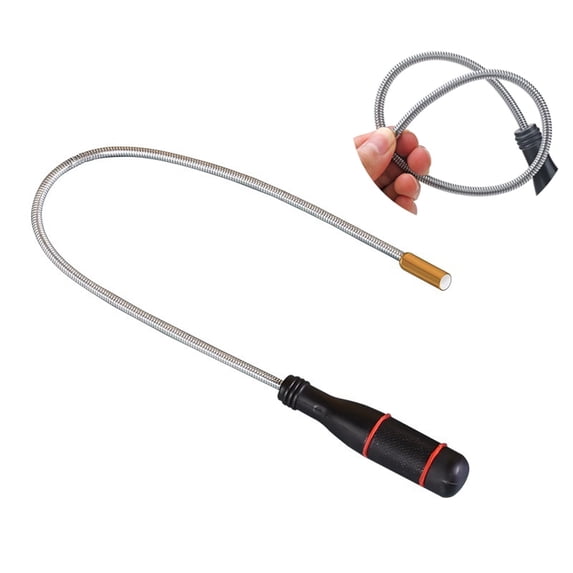 Extendable Magnet Pickup tool, Magnetic Pick Up tool, 24 in Flexible Shaft, Black Red Striped Grip, Loose Scrap Metal Collection, Hard-to-Reach Workspace, 1 Pc