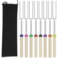 thumbnail image 1 of Extendable Marshmallow Roasting Sticks - Set of 8 Telescoping Smores Skewers & Hot Dog Forks with Wooden Handle for Fire Pit Campfire - 32 inch Stainless Steel BBQ Kit for Outdoor Camping, 1 of 7
