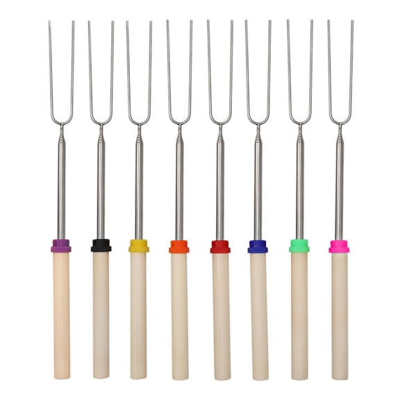 Extendable Marshmallow Roasting Sticks with Sturdy Wooden Handles, Color-Coded for Tracking, Kid-Safe for Camping, Backyard Gatherings and More