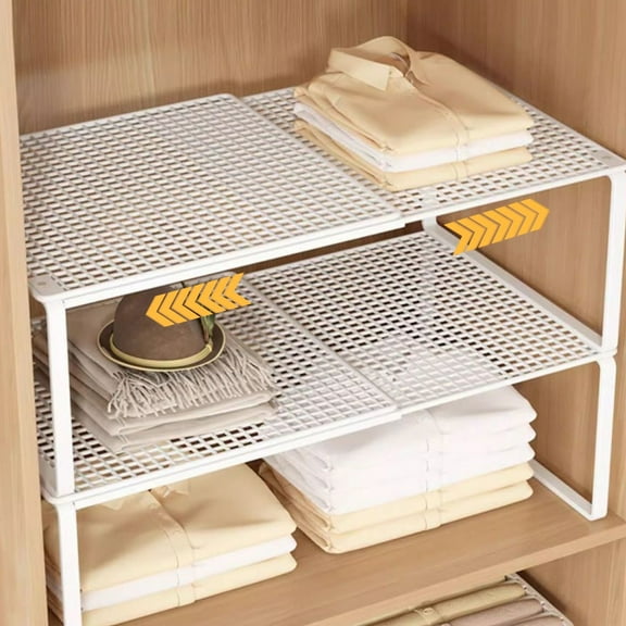 Extendable Metal Wire Shelf Organizer - Adjustable 15-24.4in Length, Stackable Storage Rack for Kitchen/Pantry/Bathroom/Shoe Cabinet/Tool Closet, White