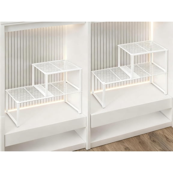 Extendable Metal Wire Shelf Organizer - Adjustable 15-24.4in Length Stackable Storage Rack For Kitchen/pantry/bathroom/shoe Cabinet/tool Closet (4 White)