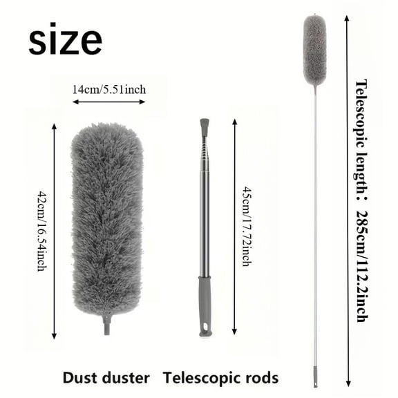 Extendable Microfiber Duster 247–285cm Telescopic Pole Bendable Washable Dust Brush for Ceiling Fan Cleaning