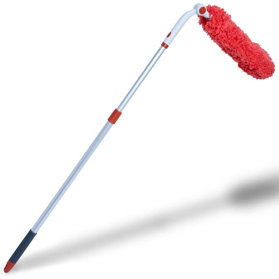 Extendable Microfiber Duster - Comfort Non-Slip Grip Handle - Odor Resistant - Machine Washable - Cleaning Ceiling Fans, Crown Molding & Cobwebs (29.75" - 58" Long) [Gray & Sunset Orange]