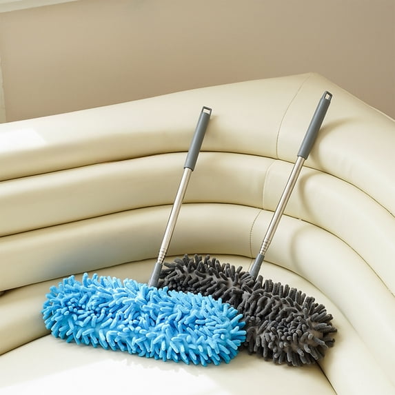 Extendable Microfiber Duster Mop | Multi-Functional Cleaning Brush for Glass, Kitchen, Bathroom, Tile | Chenille Head, Washable, Blue Gray | 36.5-160cm Adjustable Handle, Non-Slip Grip