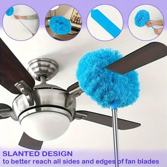 Extendable Microfiber Duster for Ceiling Fans & High Places, Washable & Reusable